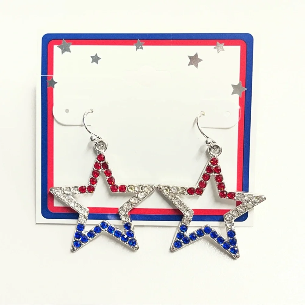 New star earrings American pride cowgirl‎ western earrings sparkly star red blue
